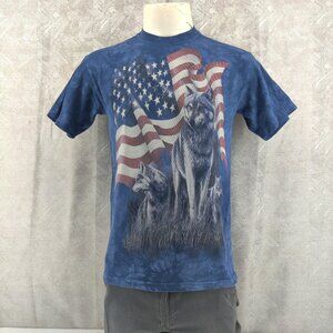 The Mountain Shirt Mens Medium‎ Blue Wolves American Flag Patriotic Graphic Tee